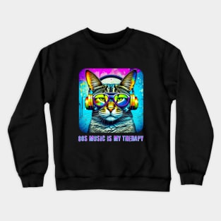 80s Music is my Therapy Neon Cat with Headphones Crewneck Sweatshirt